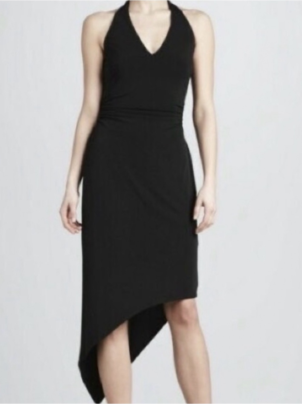 David Meister Black Halter Asymmetrical Hem Dress